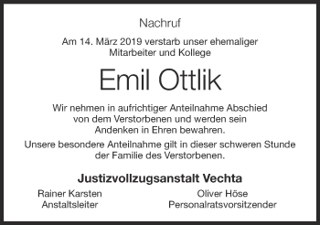 Anzeige von Emil Ottlik von OM-Medien