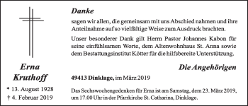 Anzeige von Erna Kruthoff von OM-Medien