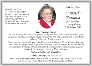 Anzeige von Franziska Burhorst von OM-Medien