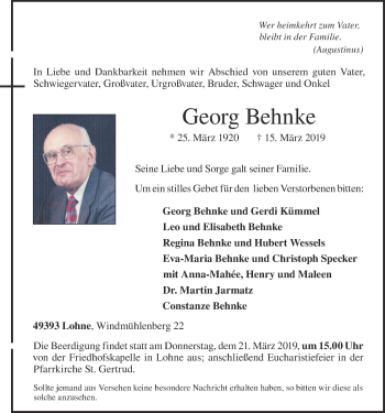 Anzeige von Georg Behnke von OM-Medien