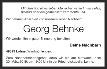 Anzeige von Georg Behnke von OM-Medien