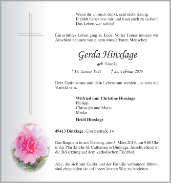Anzeige von Gerda Hinxlage von OM-Medien