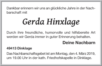 Anzeige von Gerda Hinxlage von OM-Medien