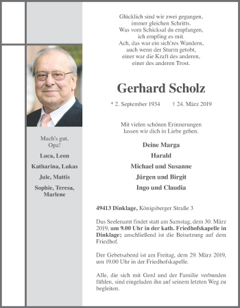 Anzeige von Gerhard Scholz von OM-Medien