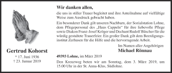 Anzeige von Gertrud Kohorst von OM-Medien
