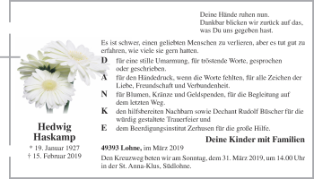 Anzeige von Hedwig Haskamp von OM-Medien