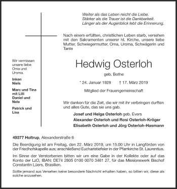 Anzeige von Hedwig Osterloh von OM-Medien