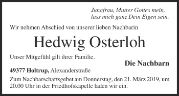 Anzeige von Hedwig Osterloh von OM-Medien