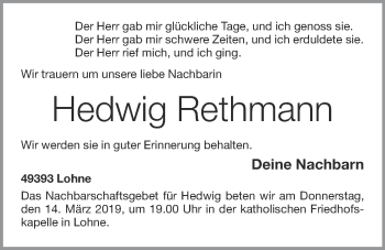 Anzeige von Hedwig Rethmann von OM-Medien