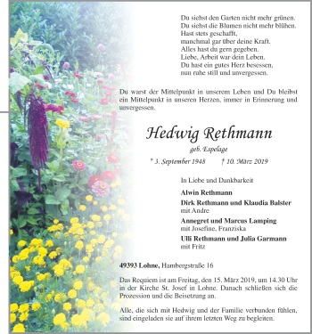 Anzeige von Hedwig Rethmann von OM-Medien