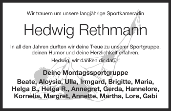 Anzeige von Hedwig Rethmann von OM-Medien