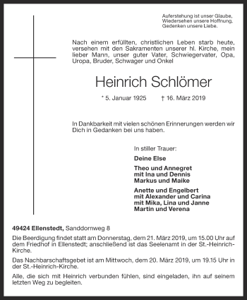 Anzeige von Heinrich Schlömer von OM-Medien