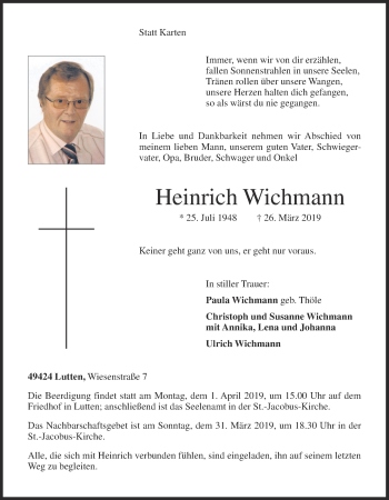 Anzeige von Heinrich Wichmann von OM-Medien