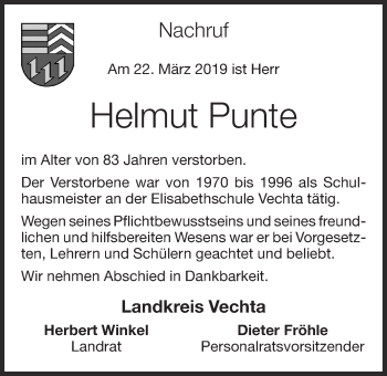 Anzeige von Helmut Punte von OM-Medien