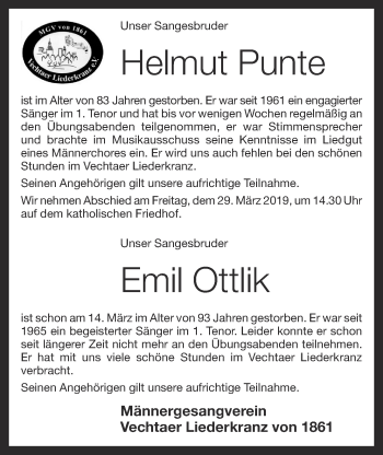 Anzeige von Helmut Punte von OM-Medien