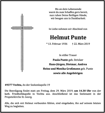 Anzeige von Helmut Punte von OM-Medien