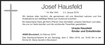 Anzeige von Josef Hausfeld von OM-Medien