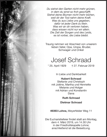 Anzeige von Josef Schraad von OM-Medien