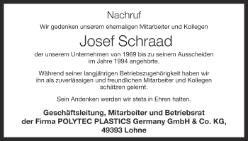 Anzeige von Josef Schraad von OM-Medien