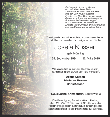 Anzeige von Josefa Kossen von OM-Medien