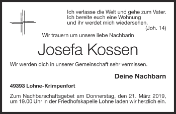 Anzeige von Josefa Kossen von OM-Medien