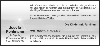 Anzeige von Josefa Pohlmann von OM-Medien