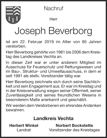 Anzeige von Joseph Beverborg von OM-Medien