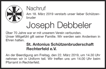 Anzeige von Joseph Debbeler von OM-Medien