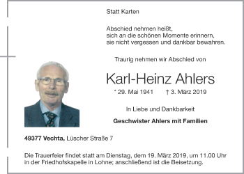 Anzeige von Karl-Heinz Ahlers von OM-Medien