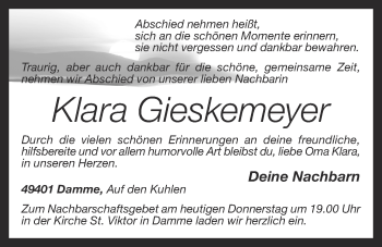 Anzeige von Klara Gieskemeyer von OM-Medien