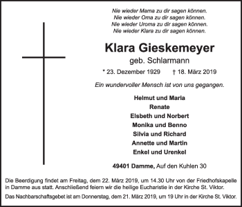 Anzeige von Klara Gieskemeyer von OM-Medien