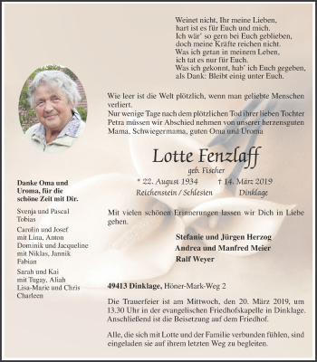 Anzeige von Lotte Fenzlaff von OM-Medien