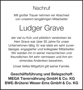 Anzeige von Ludger Grave von OM-Medien