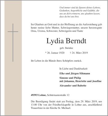 Anzeige von Lydia Berndt von OM-Medien