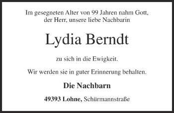 Anzeige von Lydia Berndt von OM-Medien