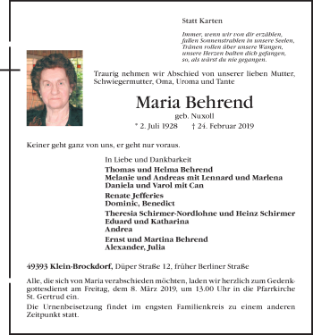 Anzeige von Maria Behrend von OM-Medien