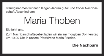 Anzeige von Maria Thoben von OM-Medien
