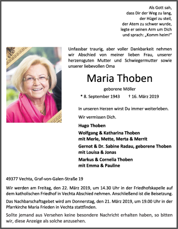 Anzeige von Maria Thoben von OM-Medien