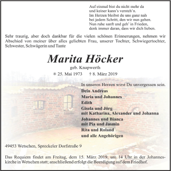 Anzeige von Marita Höcker von OM-Medien