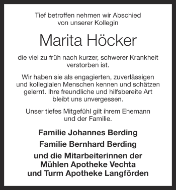 Anzeige von Marita Höcker von OM-Medien