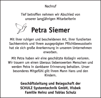 Anzeige von Petra Siemer von OM-Medien