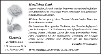 Anzeige von Theresia Brinkmann von OM-Medien