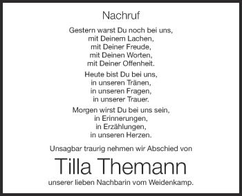 Anzeige von Tilla Themann von OM-Medien