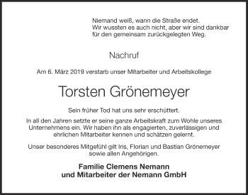 Anzeige von Torsten Grönemeyer von OM-Medien