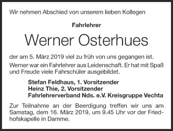 Anzeige von Werner Osterhues von OM-Medien