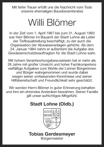 Anzeige von Willi Blömer von OM-Medien