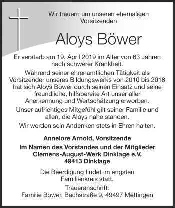 Anzeige von Aloys Böwer von OM-Medien