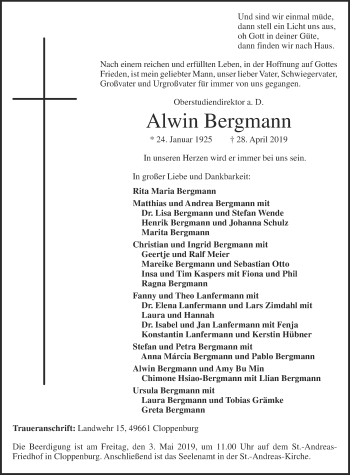 Anzeige von Alwin Bergmann von OM-Medien