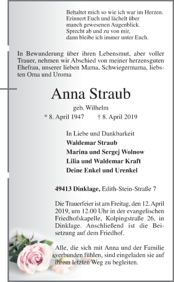 Anzeige von Anna Straub von OM-Medien