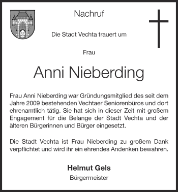 Anzeige von Anni Nieberding von OM-Medien